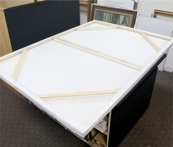 Set of artist canvases for painting. The empty white canvas made from 100 %  cotton, stretched around an FSC® wooden stretcher frame with 17 mm